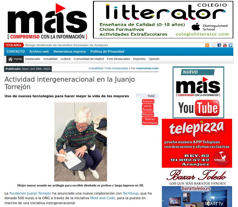 El medio Nuevomás destaca nuestro taller intergeneracional de inclusión digital con impresoras 3D
